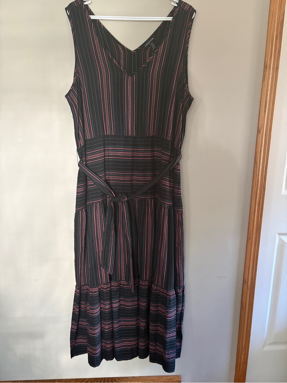 Tribal Black Midi Dress with Pink Stripes